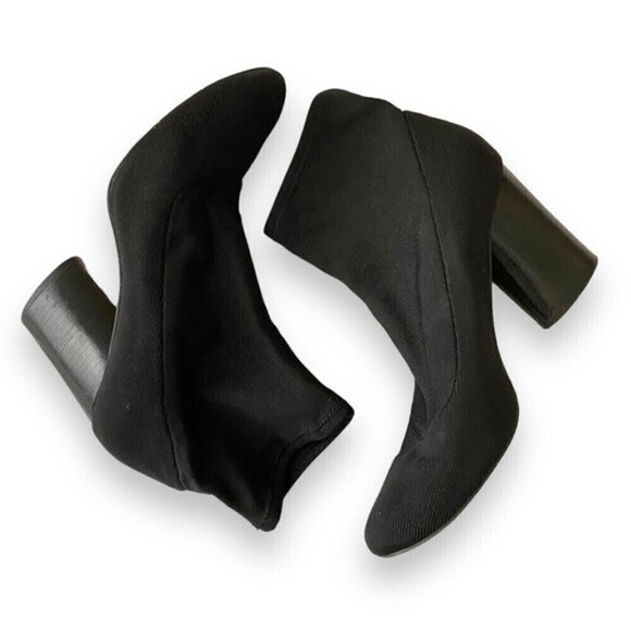 Gunmetal Black Sock Ankle Booties Slip On Round Toe Ribbed Fabric Boots Chunky - Picture 10 of 10